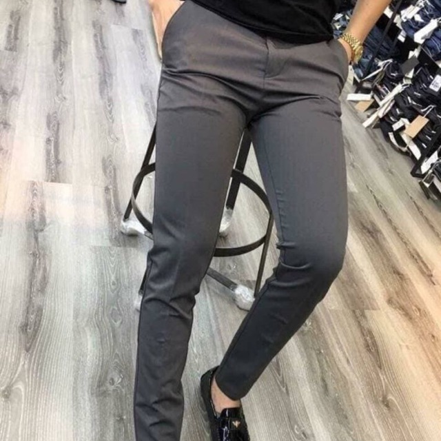 Quần Tây Âu Màu Xám Đen Ống Côn Vải Giản