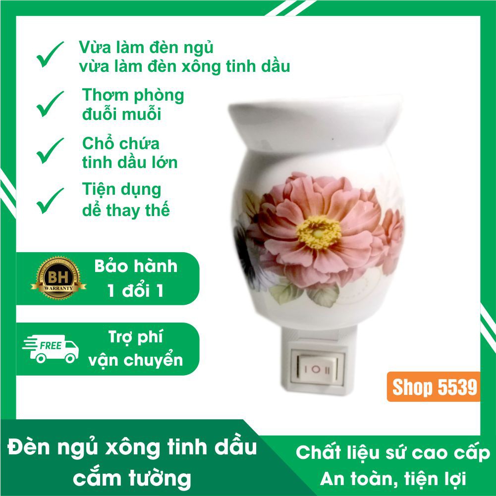 Đèn ngủ xông tinh dầu cắm tường, đèn gồm 2 chức năng vừa làm đèn ngủ vừa làm đèn xông tinh dầu