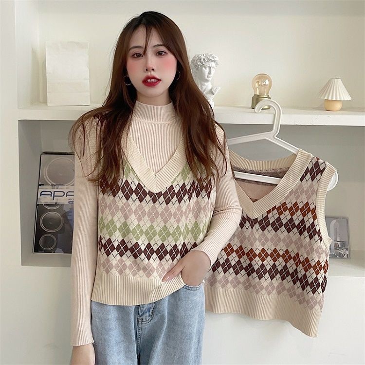 Áo Len Gile Nữ, Áo len Gile  Họa Tiết Kẻ Trám Dáng Ngắn Cá Tinh Trẻ Trung | BigBuy360 - bigbuy360.vn