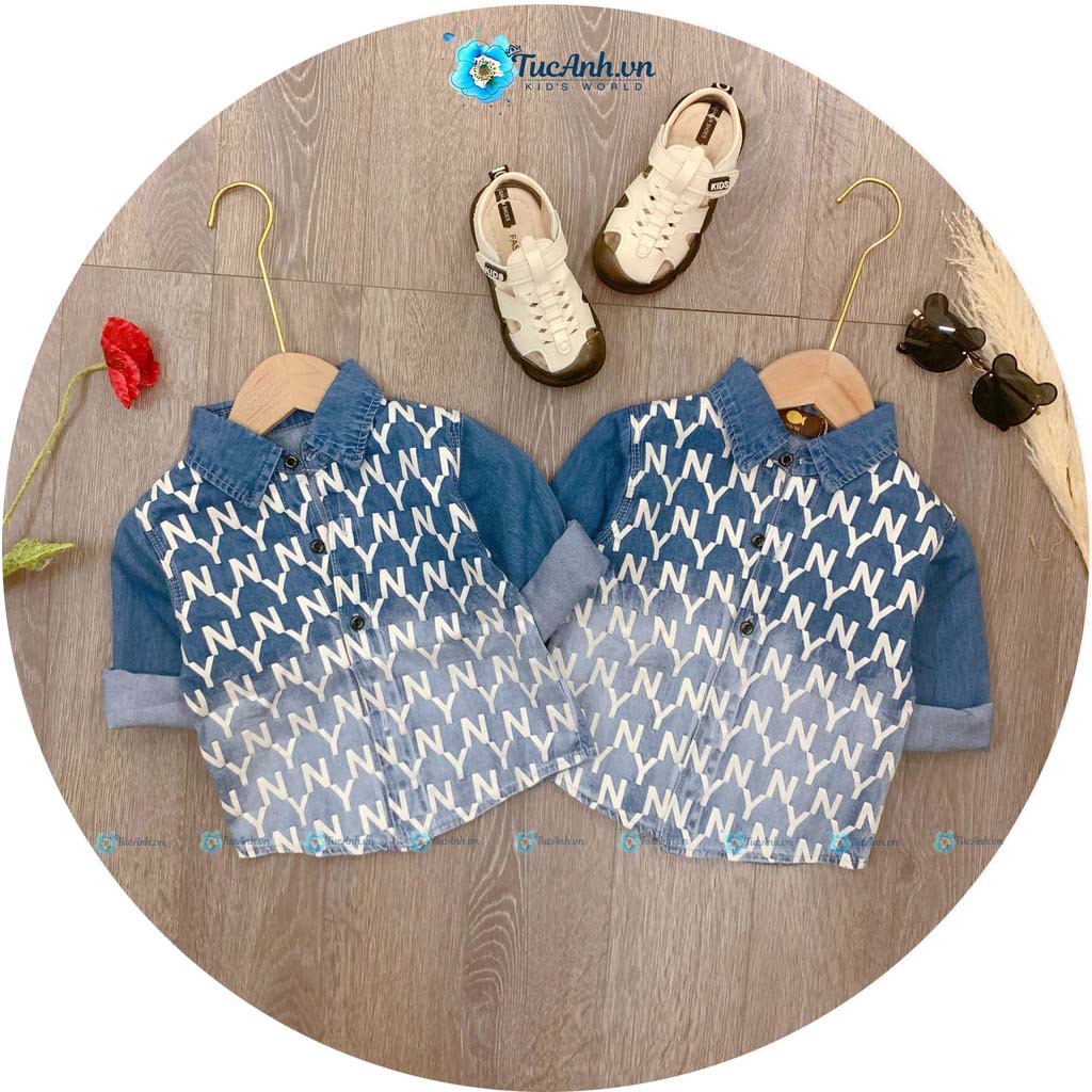 Áo Sơ mi Cho Bé Trai Size 10-18KG, Áo Demi NY Xanh Pha Trắng - QATE TucAnh