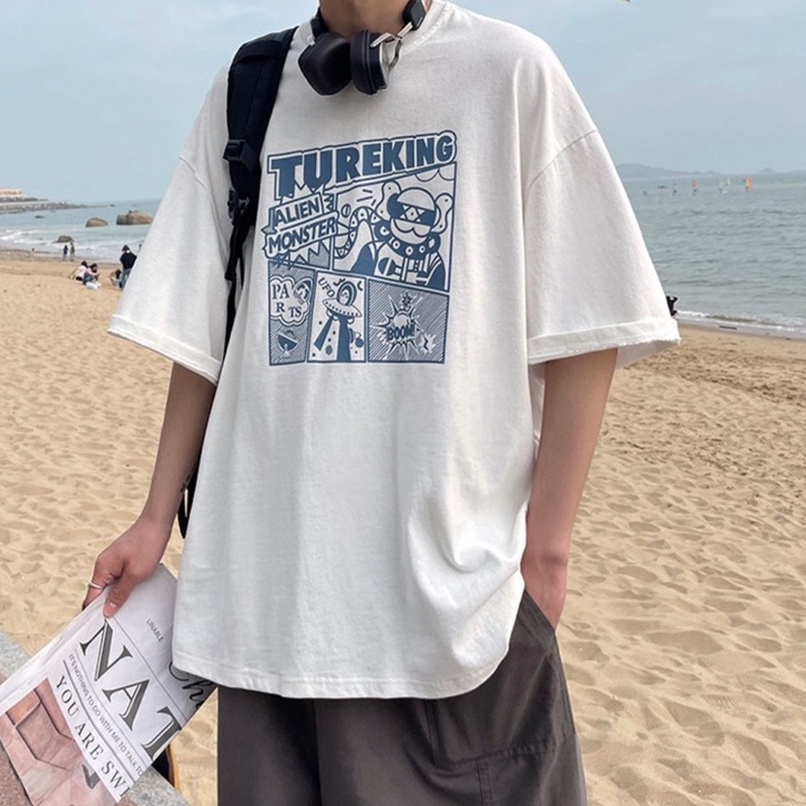 Áo thun Unisex form rộng tay lỡ, Áo phông nam nữ cotton thấm hút, dày dặn mềm mịn họa tiết TUREKING