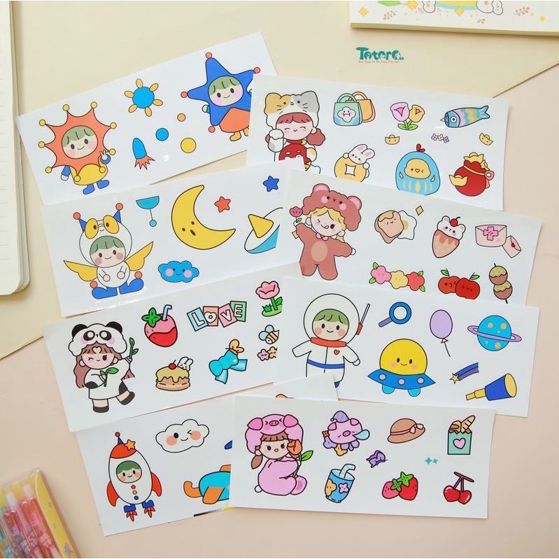 01 Tấm Sticker dán Thú cưng Mèo Gấu Thỏ Cô Bé dễ thương