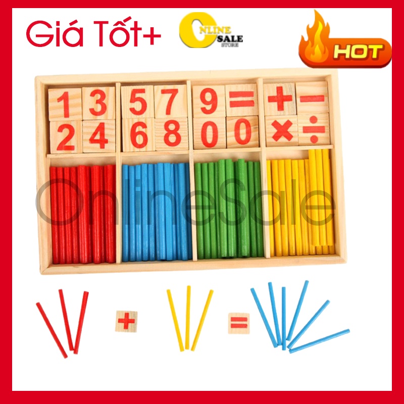 [Hộp Lớn]Hộp Bộ que tính học toán cho bé bằng gỗ 72 chi tiết-Đồ chơi toán học Montessori thông minh cho bé lớp 1 23x15cm