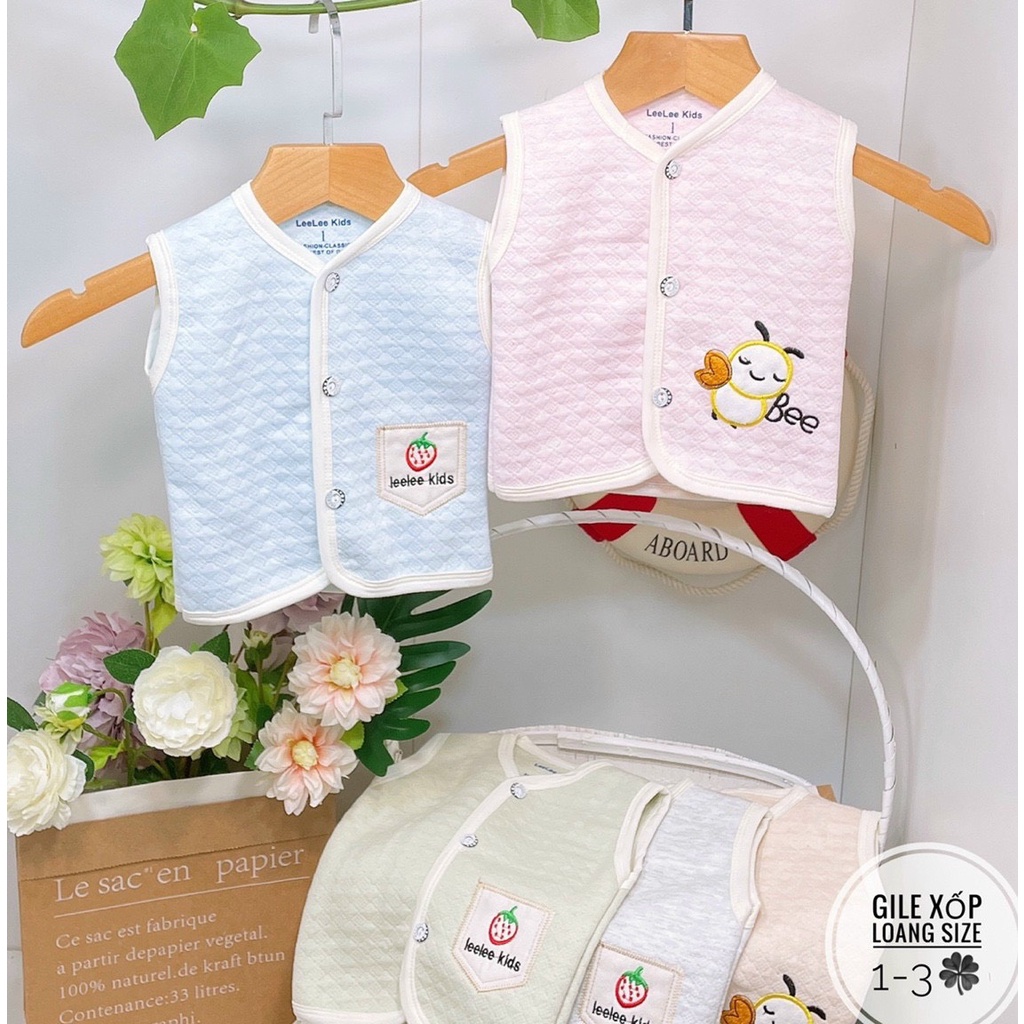 Áo Gile Nỉ Xốp Thu Đông  Bé Trai Bé Gái  Leeleekids Hình Thêu Dễ Thương GL01