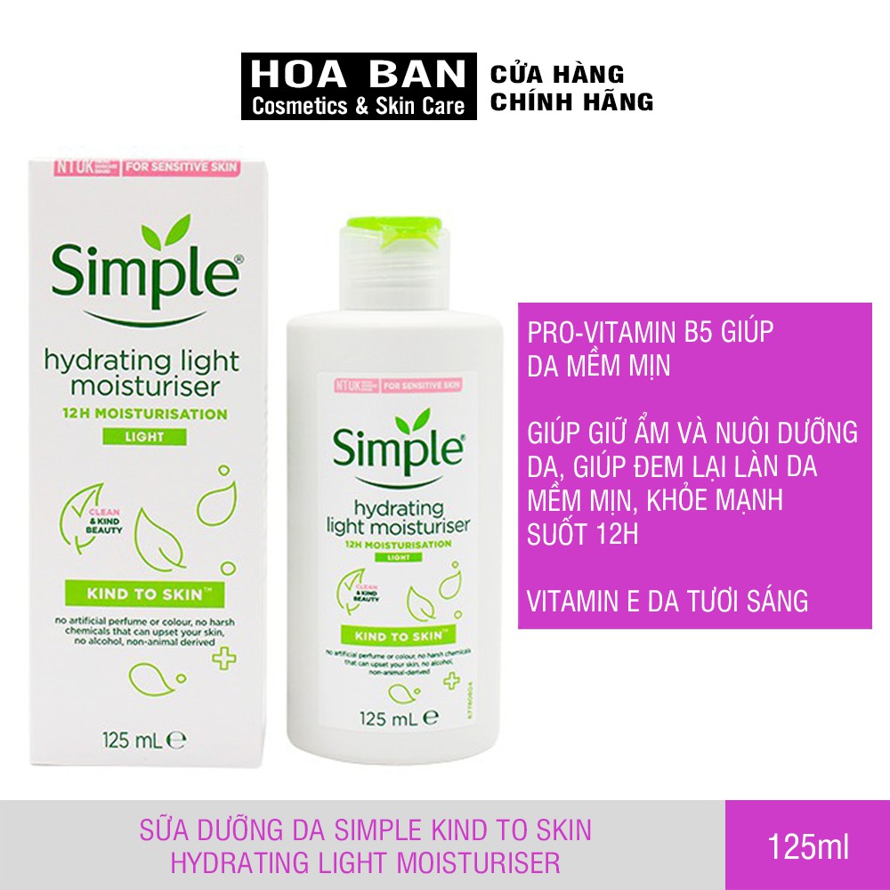 Kem Dưỡng ẩm Simple Kind To Skin Hydrating Light Moisturiser 125ml