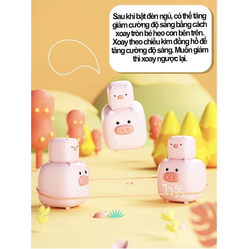 ❤Freeship- ảnh thật+video⚡️ Đồng hồ kiêm đèn ngủ Couple Heo Hồng - Mr.Pig cute
