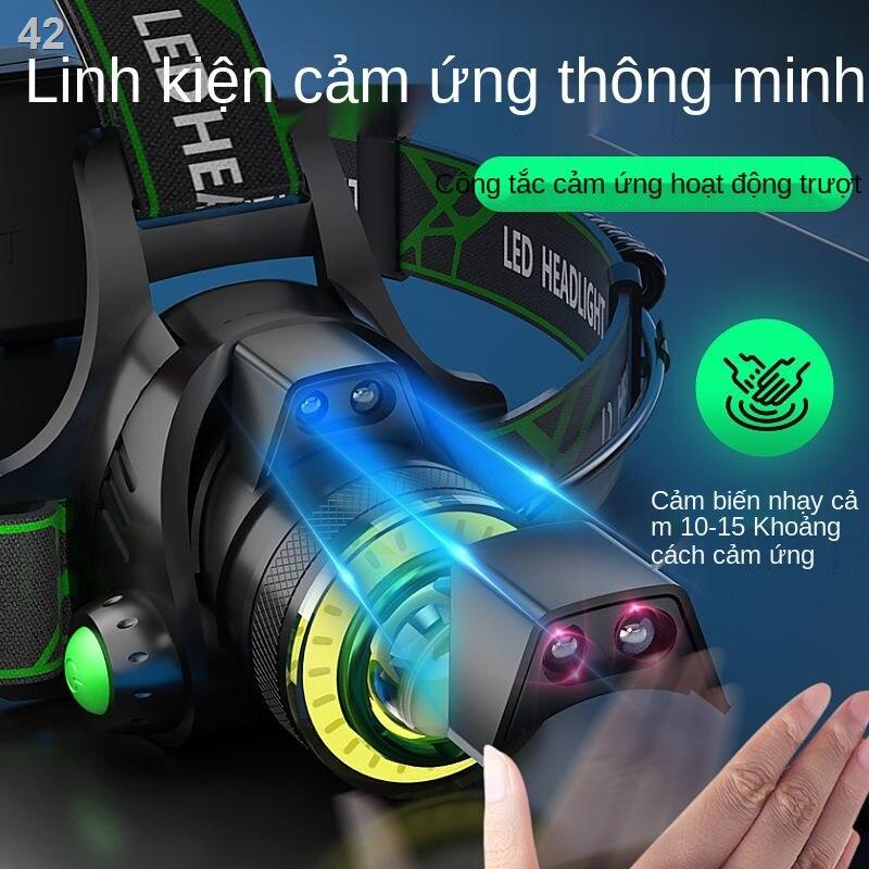 2021❉Đèn pha LED siêu sáng, có thể sạc lại, cảm biến ánh sáng mạnh, pin dã chiến, câu cá ban đêm, gắn trên đầu cực của t