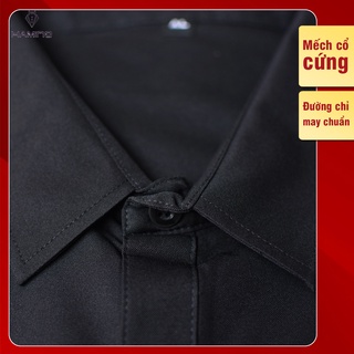 Áo sơ mi đen nam vải lụa cotton trẻ trung