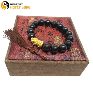 Vòng tay gỗ mun sừng mix tỳ hưu, vòng tay phong thủy nam nữ