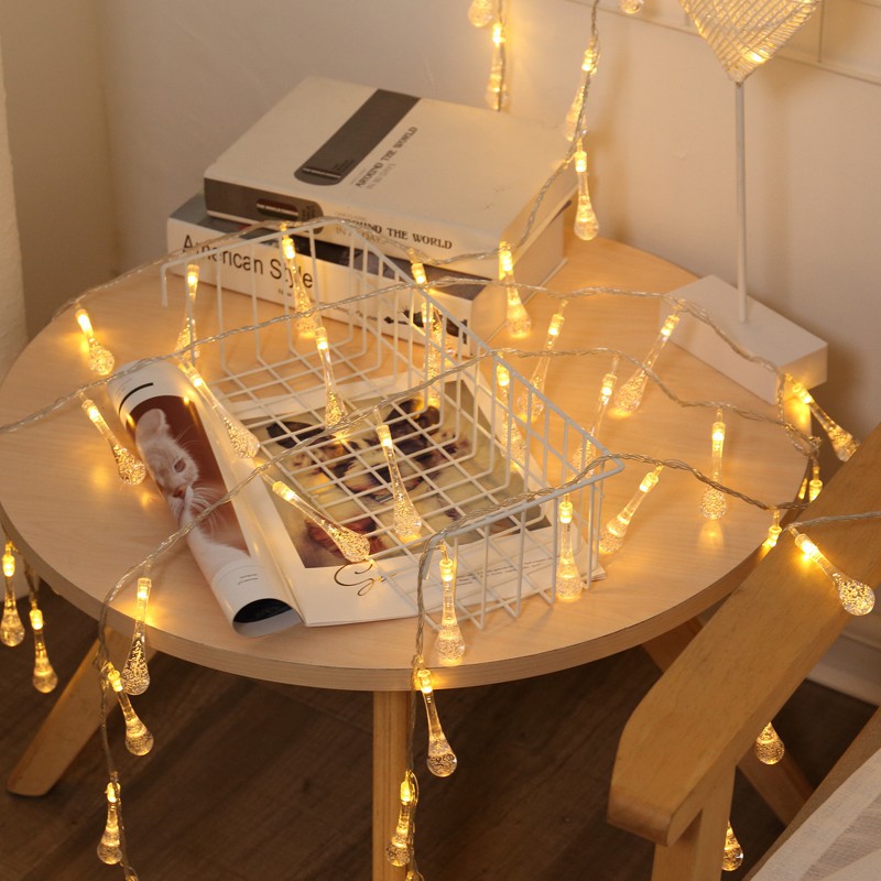 Dây đèn LED hình giọt nước pha lê trong suốt 10m 50 Bóng- dây led trang trí giọt nước siêu xinh