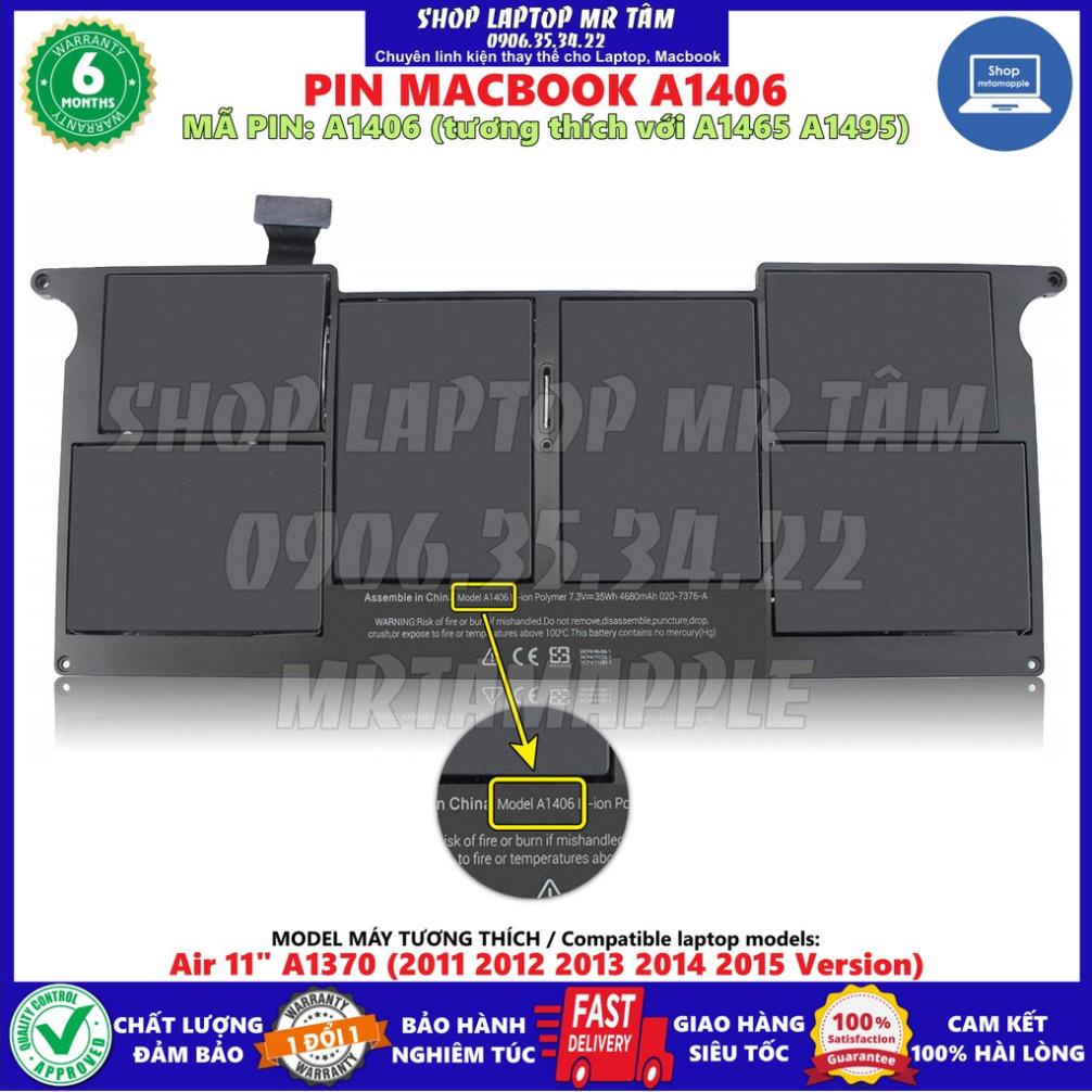 (BATTERY) PIN MAC A1406 (ZIN) DÀNH CHO MATBOOK Air 11&quot; A1406 A1465 A1495 A1370 (2011 2012 2013 2014 2015 Version)