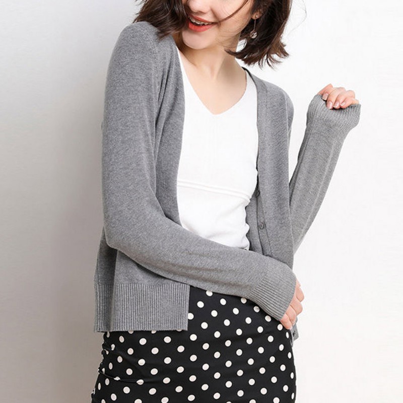 Áo khoác Cardigan dệt kim màu trơn phối nút thời trang
