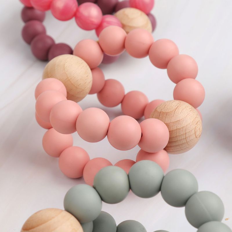 Lục Lạc Đồ Chơi Bằng Silicone Phối Gỗ Dành Cho Trẻ Em