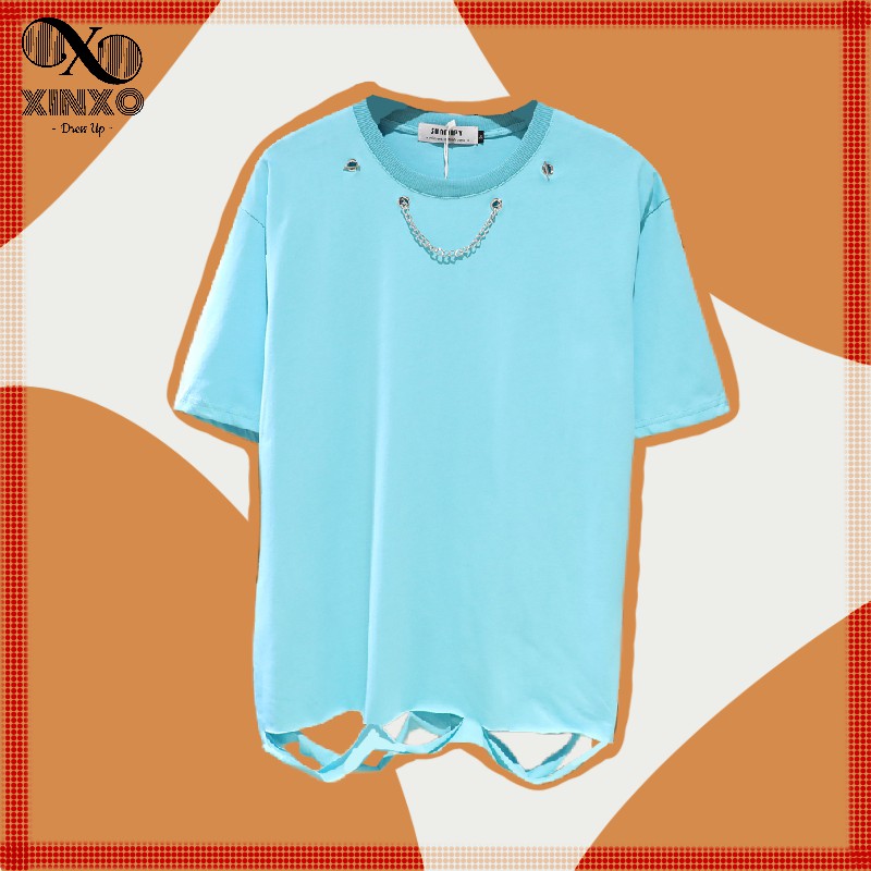 Áo thun Unisex XINXO Basic Tee phông trơn nam nữ tay lỡ oversize form rộng x phối xích cực chất 2 màu TRẮNG-ĐEN