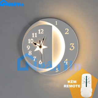 Đèn Led treo tường gắn tường tích hợp đồng hồ Led 24w 3 chế độ màu GT413 Ngân Tin (Kèm remote điều khiển từ xa tiện dụng