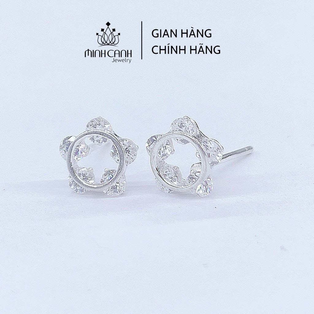 Bông Tai Bạc Đá Viền Tròn Hình Sao - Minh Canh Jewelry