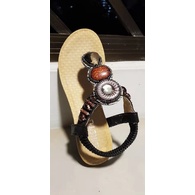 Sandal xỏ ngón Siketu, đế xuồng 6cm, quai đính hạt thời trang