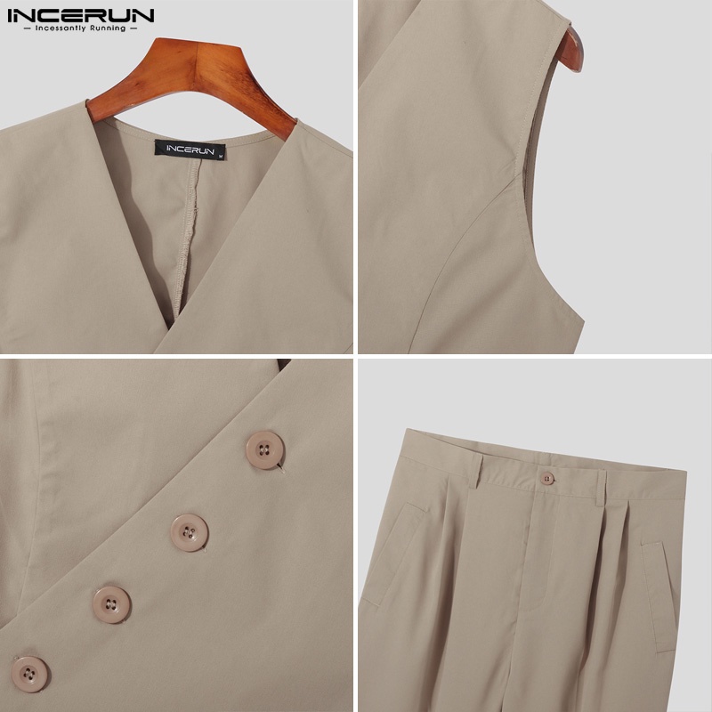 INCERUN Set Áo Lửng Sát Nách Và Quần Dài Ống Rộng Lưng Cao Dành Cho Nam