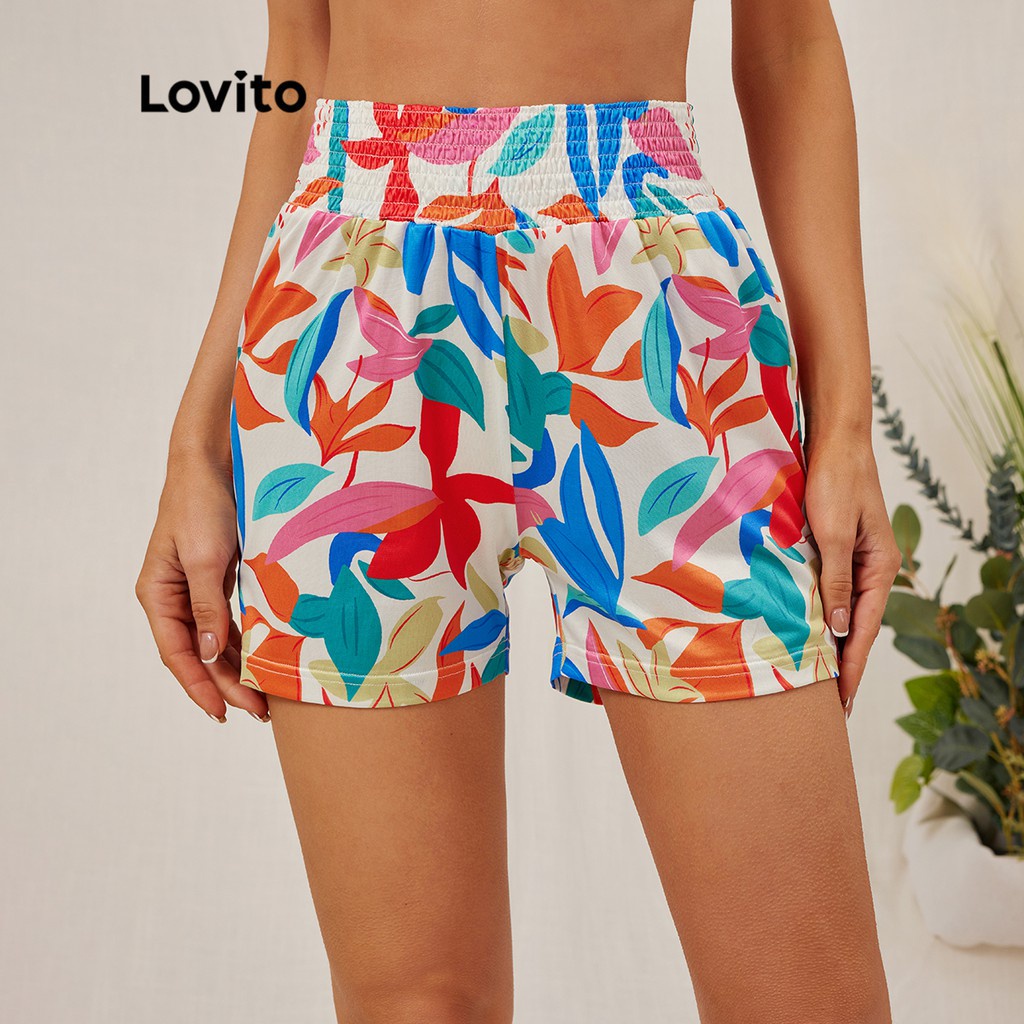 Quần đùi Lovito eo thun cao phong cách thường ngày L18D013 (Màu trắng)