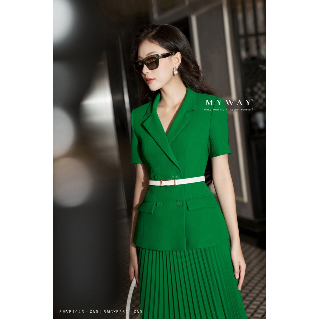 Set Vest Nữ Công Sở MY WAY Ngắn Tay Chân Váy Xếp Ly Sang Trọng 5MVB1043 -5MCXB263