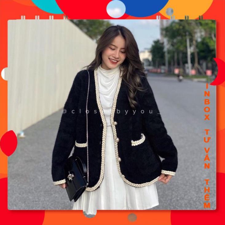 Áo Cadigan Dạ Len Lông Thỏ Cổ Tim Vạt Viền Cúc Tròn VyQuiLaiBR Shop | BigBuy360 - bigbuy360.vn