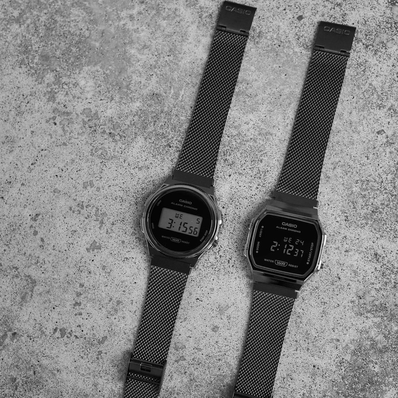 Đồng hồ Nam Casio A168WEMB-1B, đồng hồ chính hãng, dây mesh full đen