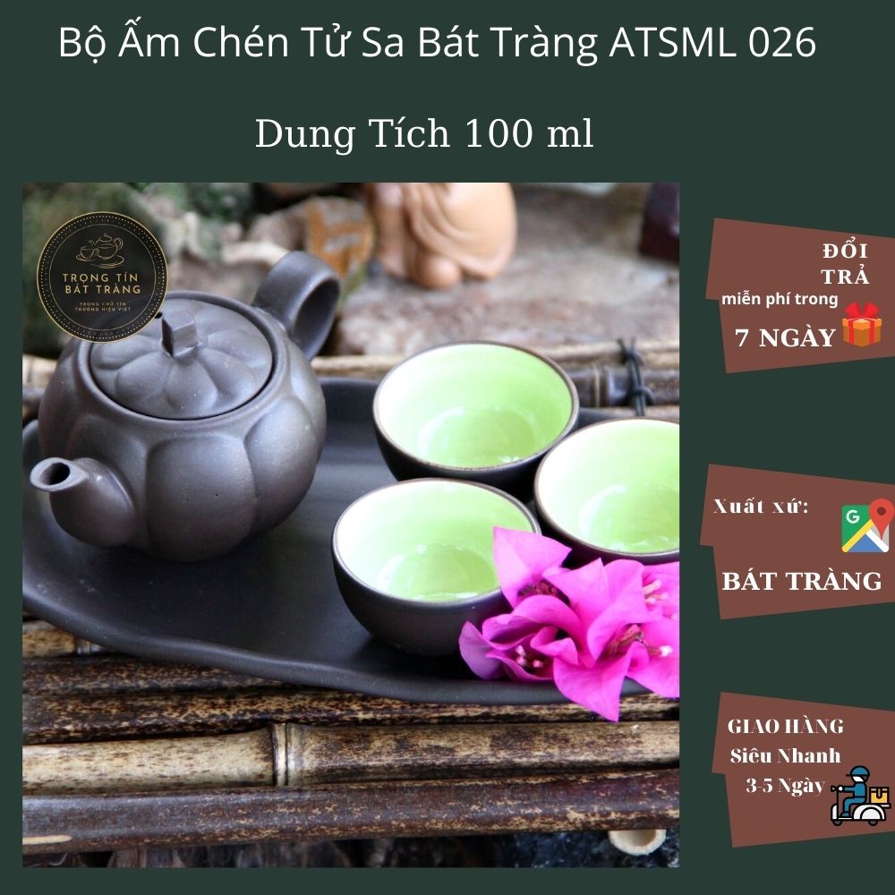 Bộ Ấm Chén Trà Đạo Gốm Tử Sa Bát Tràng Trái Bí Tam Ẩm Dung Tích 100ml (Bộ Ấm Chén) ATSML 26