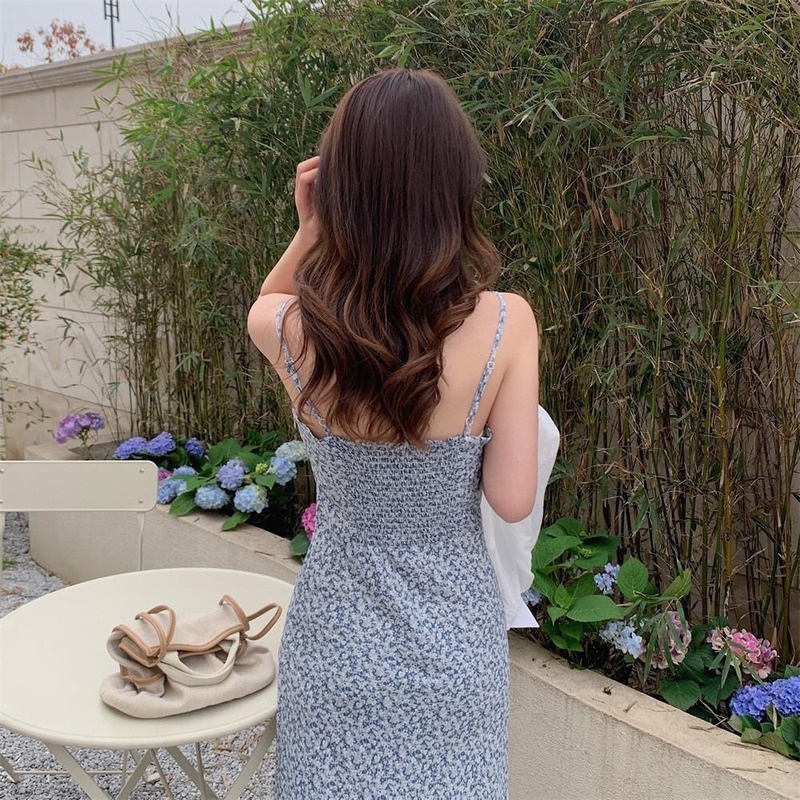 Đầm Lửng Hai Dây In Họa Tiết Hoa Phong Cách Cổ Điển Dành Cho Nữ