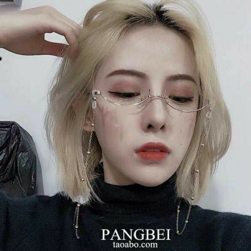 Set kính nửa gọng không tròng +dây kính chain charm ulzzang