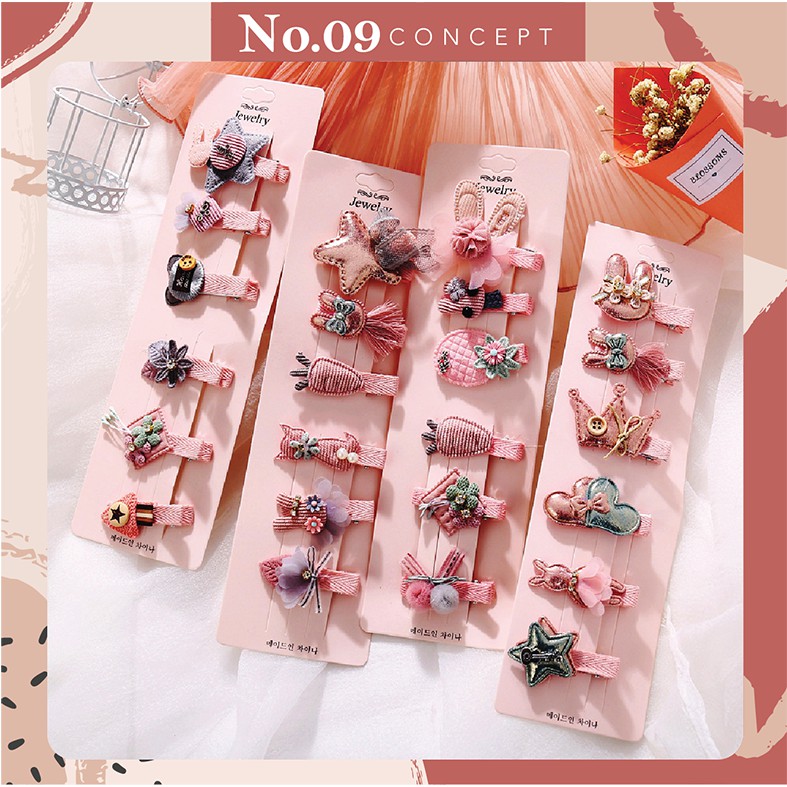 Set 6 cặp tóc cho bé đáng yêu dễ thương, cặp tóc nữ tính cao cấp phụ kiện thời trang No09 Concept CT010