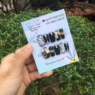NailBox Thiết kế tone Xanh, Đá Khối, Hoa nổi