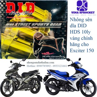 Nhông Sên Dĩa DID Exciter 150 Màu Vàng Sên 10ly HDS, Có Mã Kiểm Tra Chính Hãng
