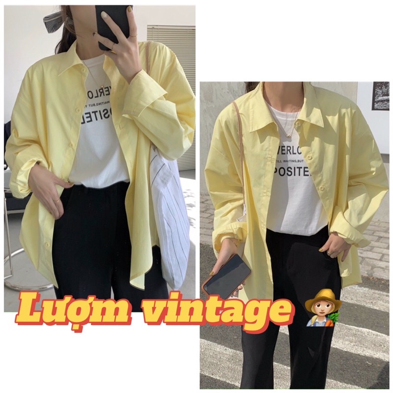 Áo Sơ Mi Form Rộng Phong Cách Hàn Quốc - Sơmi Oversize Màu vàng Chanh - Lượm Vintage