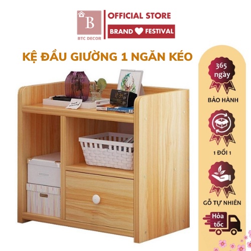 Kệ Gỗ Để Đầu Giường Loại 2 Ngăn Kéo Hoặc 1 Ngăn Kéo BTC DECOR - Trang Trí Nhà Cửa, Đựng Đồ Đa Năng - Bảo Hành 1 Năm