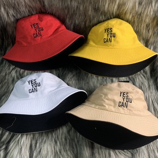 Nón bucket / mũ vành tròn kaki thêu yes you can n078