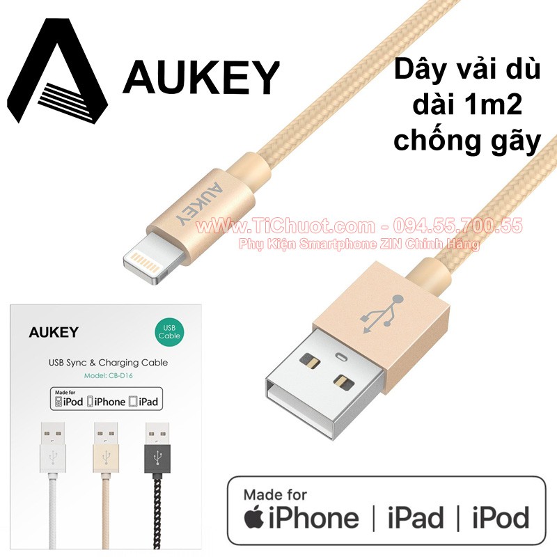 Cáp Lightning MFI Aukey CB-D16