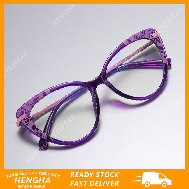 (HENGHA) Mắt Kính Thời Trang Phương Tây Thiết Kế Dập Nổi Màu Tím Kẹo Ngọt Chống Ánh Sáng Xanh Hình Mắt