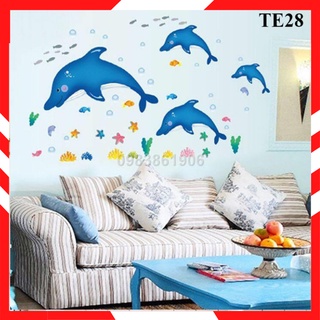 Decal dán tường cá heo to bơi lội TE28