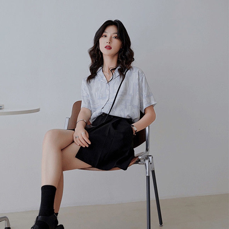 Áo sơ mi IELGY bằng vải chiffon mỏng tay ngắn thiết kế xinh xắn thời trang Pháp cho nữ