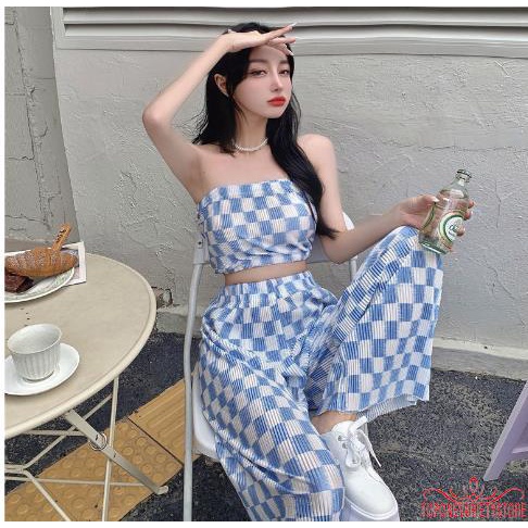 Set Đồ Dài 2 Mảnh Họa Tiết Ca Rô Thời Trang Nữ Tính