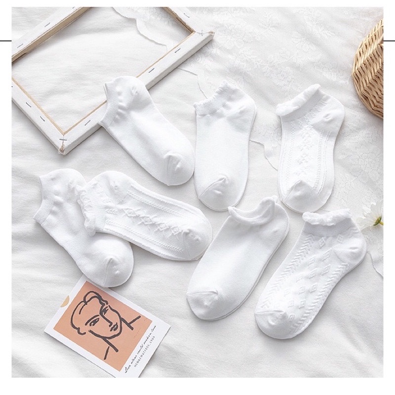 Tất nhún, tất trắng cổ ngắn lolita cho bạn gái bạn nữ, nữ sinh phong cách Hàn Quốc Nhật Bản