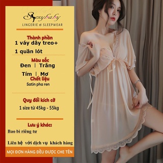Đầm ngủ phối ren màu đen gợi cảm cho nữ 1090