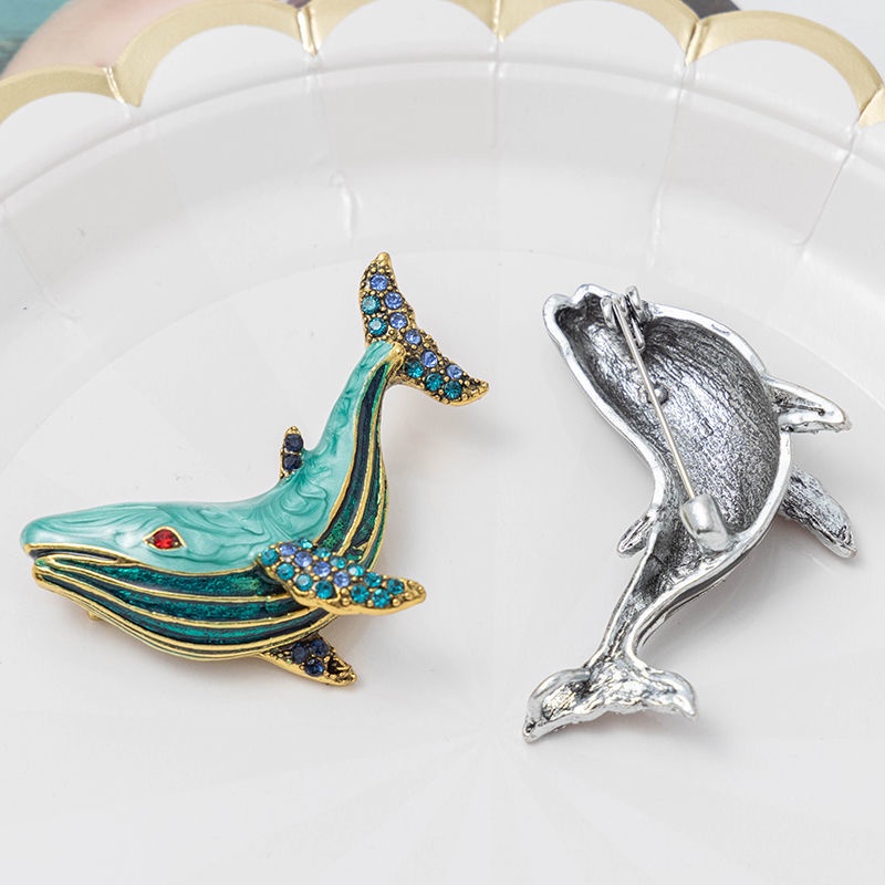 Bộ Ghim Cài Áo Hình Cá Heo Đính Đá Sang Trọng Cho Nam Nữ