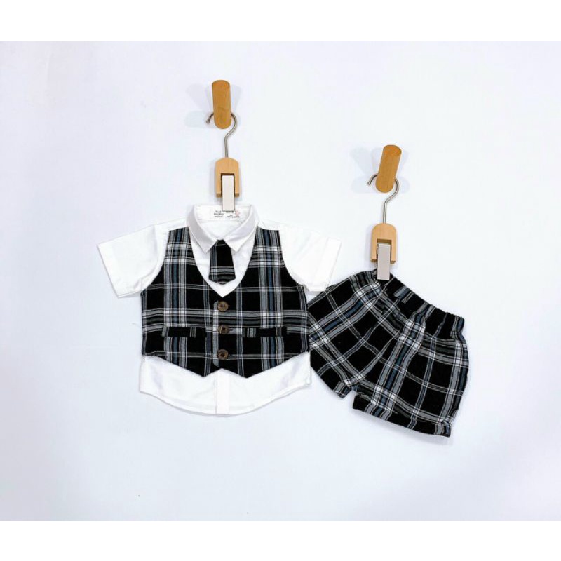 Bộ yếm vest gile bé trai đầy tháng thôi nôi 5-13kg giả gile