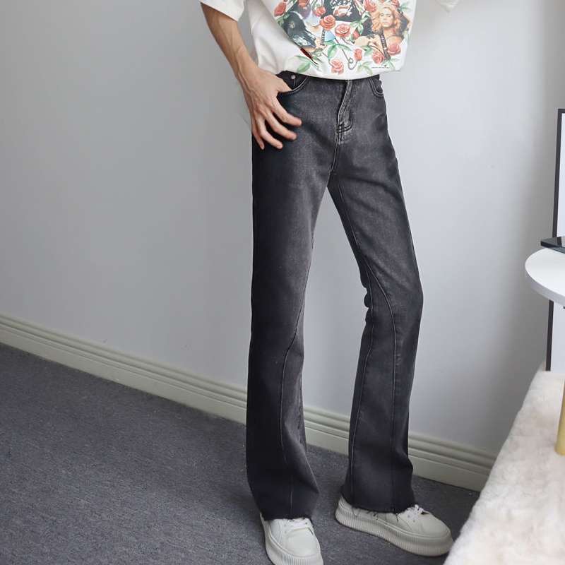 Quần Jean Nam Ống Loe Rộng Màu Sắc Tương Phản Phong Cách Hàn Quốc