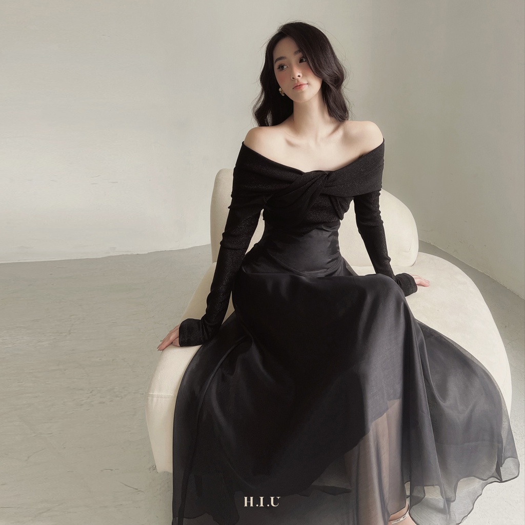 Áo len nữ ánh nhũ trễ vai Gina Top H.I.U Fashion , cách điệu thiết kế trendy dáng ôm body HIU design | BigBuy360 - bigbuy360.vn