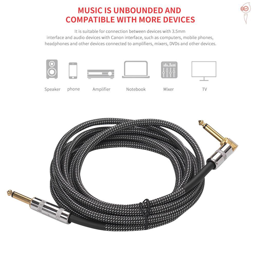 X&S 3 Meters/ 10 Feet Musical Instrument Audio Guitar Cable Cord 1/4 Inch Straight to Right-angle Gold-plated TS Plugs PVC Braided Fabric Jacket for Electric Guitar Bass Mixer Amplifier Equalizer