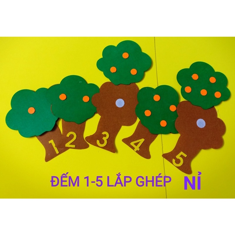 BỘ ĐẾM CÂY 1-5 và 1-10 LẮP GHÉP - Đồ chơi mầm non - Chất liệu Nỉ