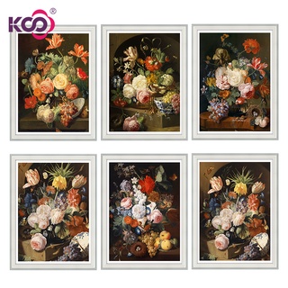 Bộ tranh đính đá 5D hạt tròn tự làm 30x40cm hình hoa trang trí nhà cửa