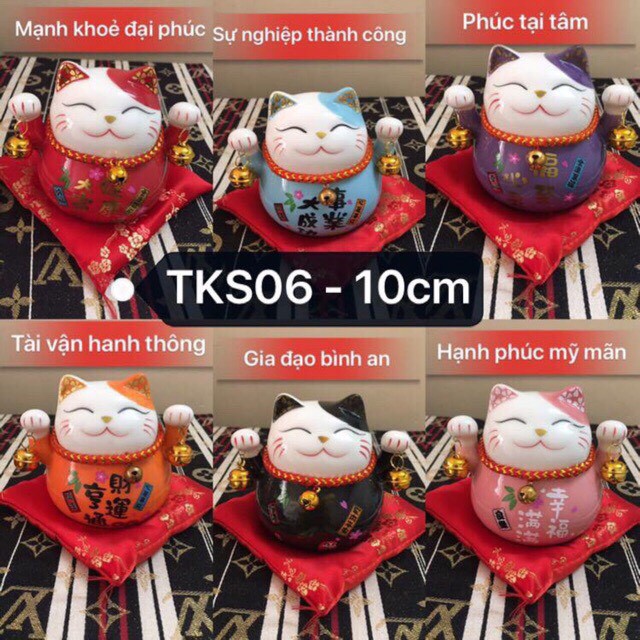 Mèo thần tài may mắn Maneki Neko kèm đệm cao 10cm